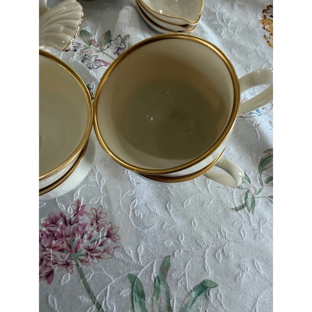 Lenox Mansfield Ivory Bone China Teacups Gold Trim Set of 4 Made in USA